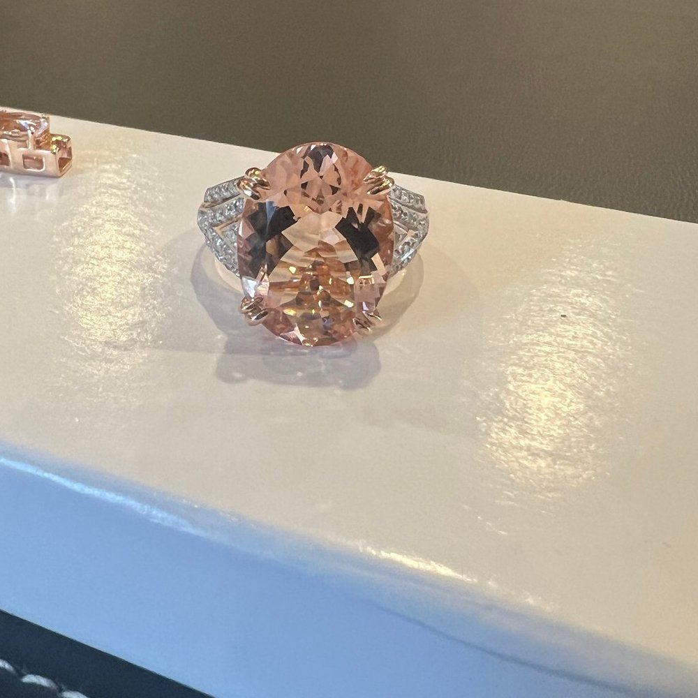 QVC 14K Rose Gold 7.00 CT Oval Morganite and Diamond Ring